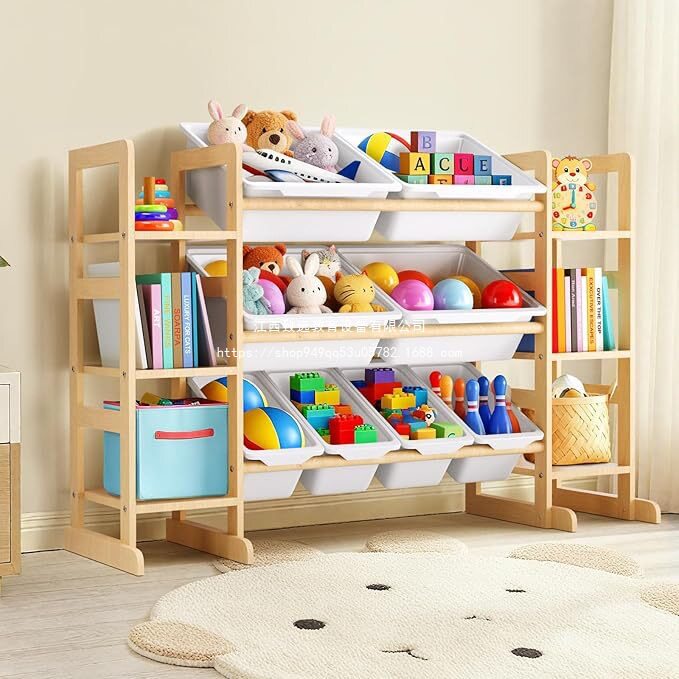实木儿童玩具收纳架多层绘本置物架落地书架储物柜宝宝玩具整理架