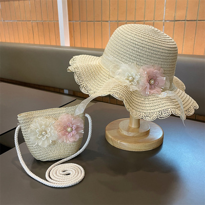 夏季小女孩遮阳公主沙滩防晒儿童草帽夏天女宝宝太阳防晒渔夫草帽