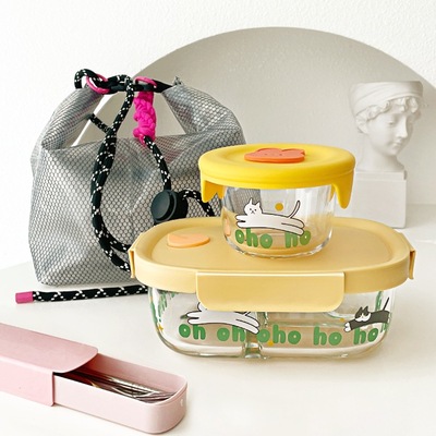 新款可微波炉加热玻璃饭盒餐盒套装上班带饭便当盒密封水果保鲜a^