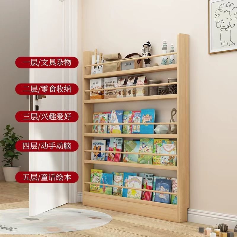 展示架超薄书架置物架幼儿园收纳柜多层门后儿童书架收纳落地实木