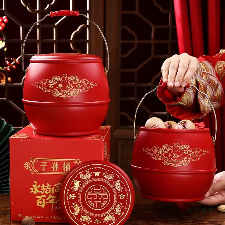 子孙桶结婚一对嫁妆陪嫁物品用痰盂摆件娘家女方高档婚庆用品大全