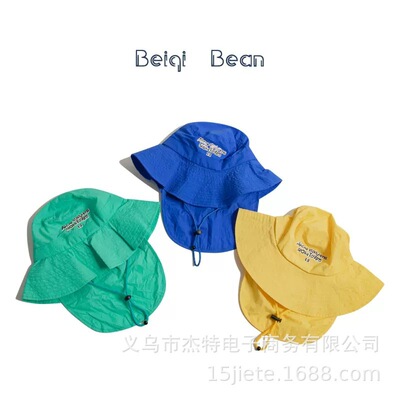 宝宝夏季薄款大檐透气速干渔夫帽男女童可爱韩版时尚护颈遮阳盆帽