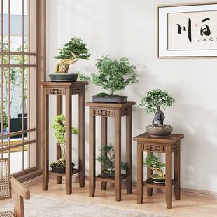 鱼缸承重底座托架托盘实木花架子落地摆花凳子复古新中式花盆摆件