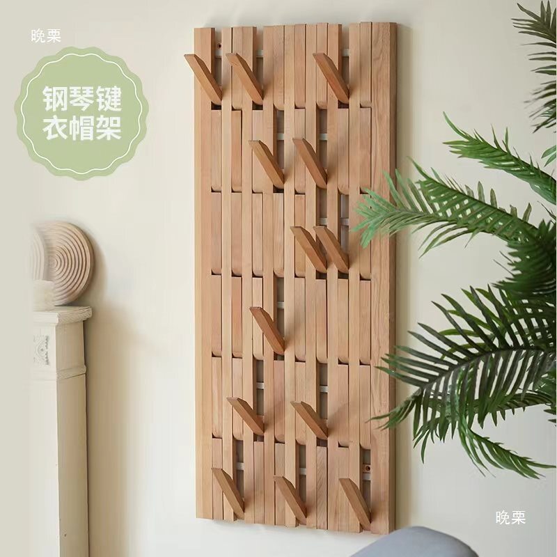 实木钢琴键挂衣架入户门后挂衣板创意小户型节省空间衣帽架子私人