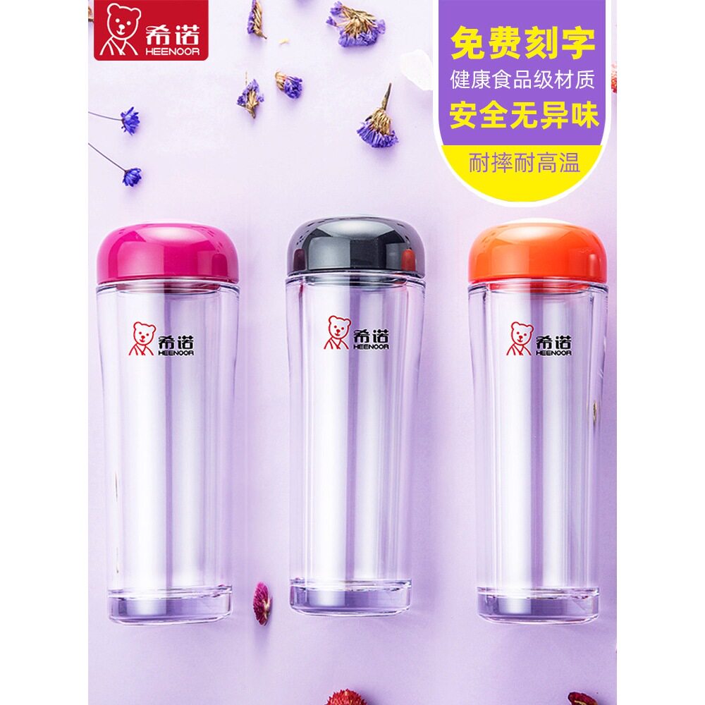 塑料杯水杯学生可爱随手杯子男女士透明耐热防摔便携隔热茶杯