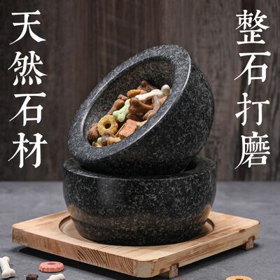 ぃ石头狗盆大号狗碗猫碗双碗食盆狗狗猫咪碗水碗防打翻饭盆宠物用
