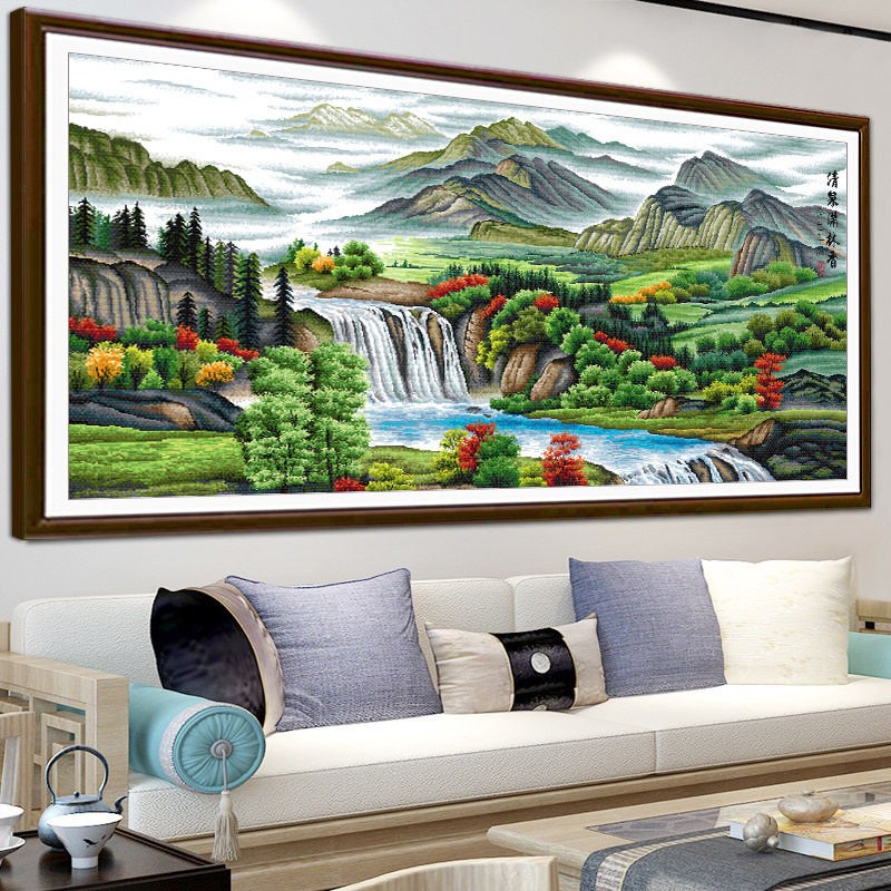 春天十字绣新款手工线绣客厅山水风景挂画流水生财大幅diy自己