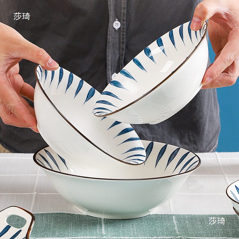 日式釉下彩拉面碗家用创意斗笠大碗沙拉碗陶瓷餐具大号面条碗汤碗