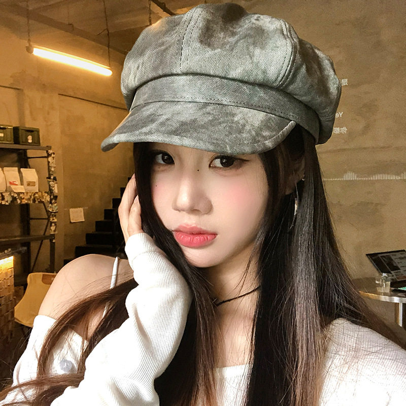 日系复古扎染八角帽女2025秋季新款韩版休闲百搭画家帽鸭舌贝雷帽