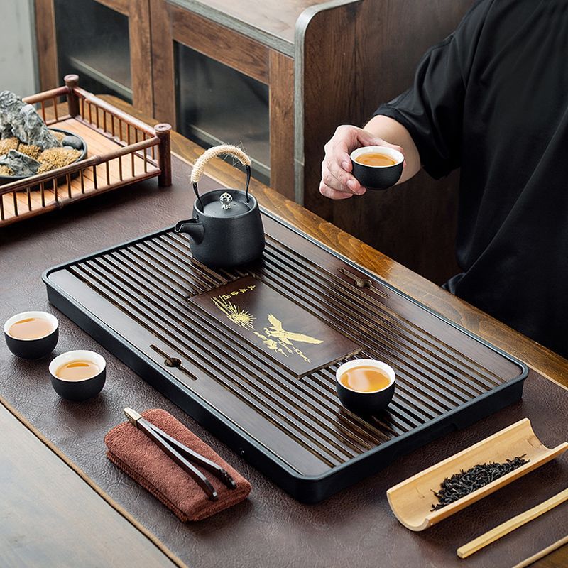 实木茶盘功夫茶具家用办公茶台茶海茶托盘抽屉式储水排水托盘茶座