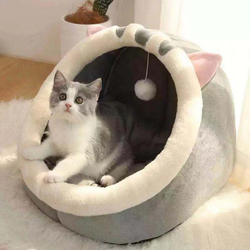 新款四季窝猫吉吉猫窝猫屋狗窝夏季猫别墅半封闭式粉色胡须灰吉吉