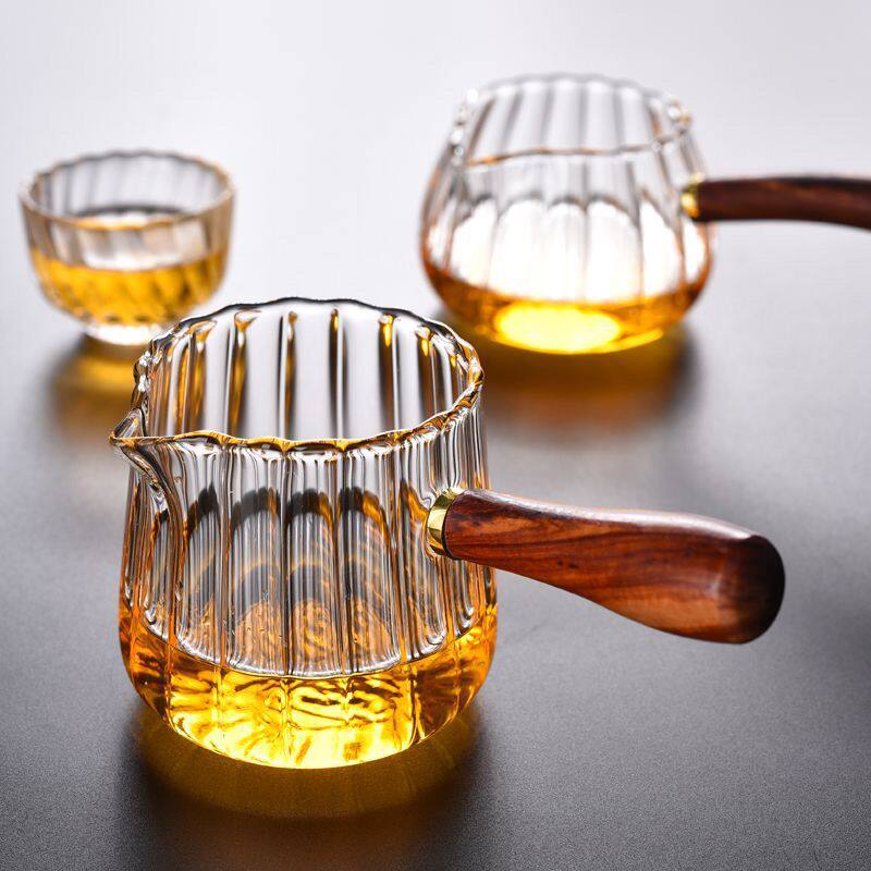 家用倒玻璃公道杯木海茶分杯竖纹茶器耐高温把把茶加厚花瓣公杯侧