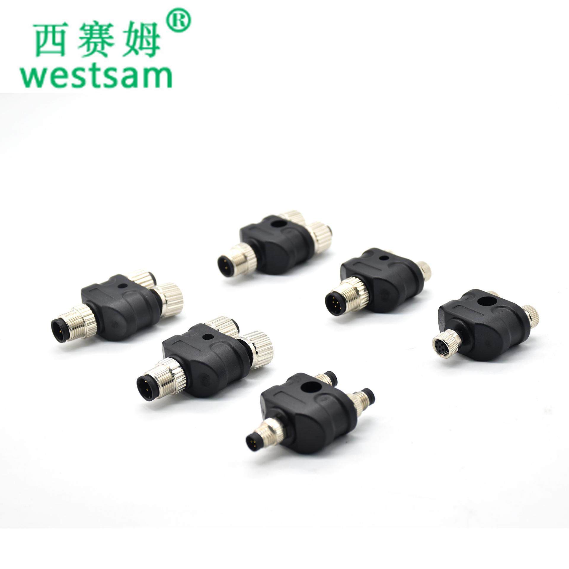 M12分线接头y型4芯公头转M8母头一拖二3芯4芯m12防水连接器
