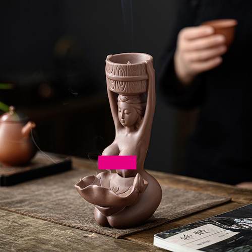 创意陶瓷倒流香炉紫砂茶宠家用美女妹妹观烟云配件趣味桌面摆件