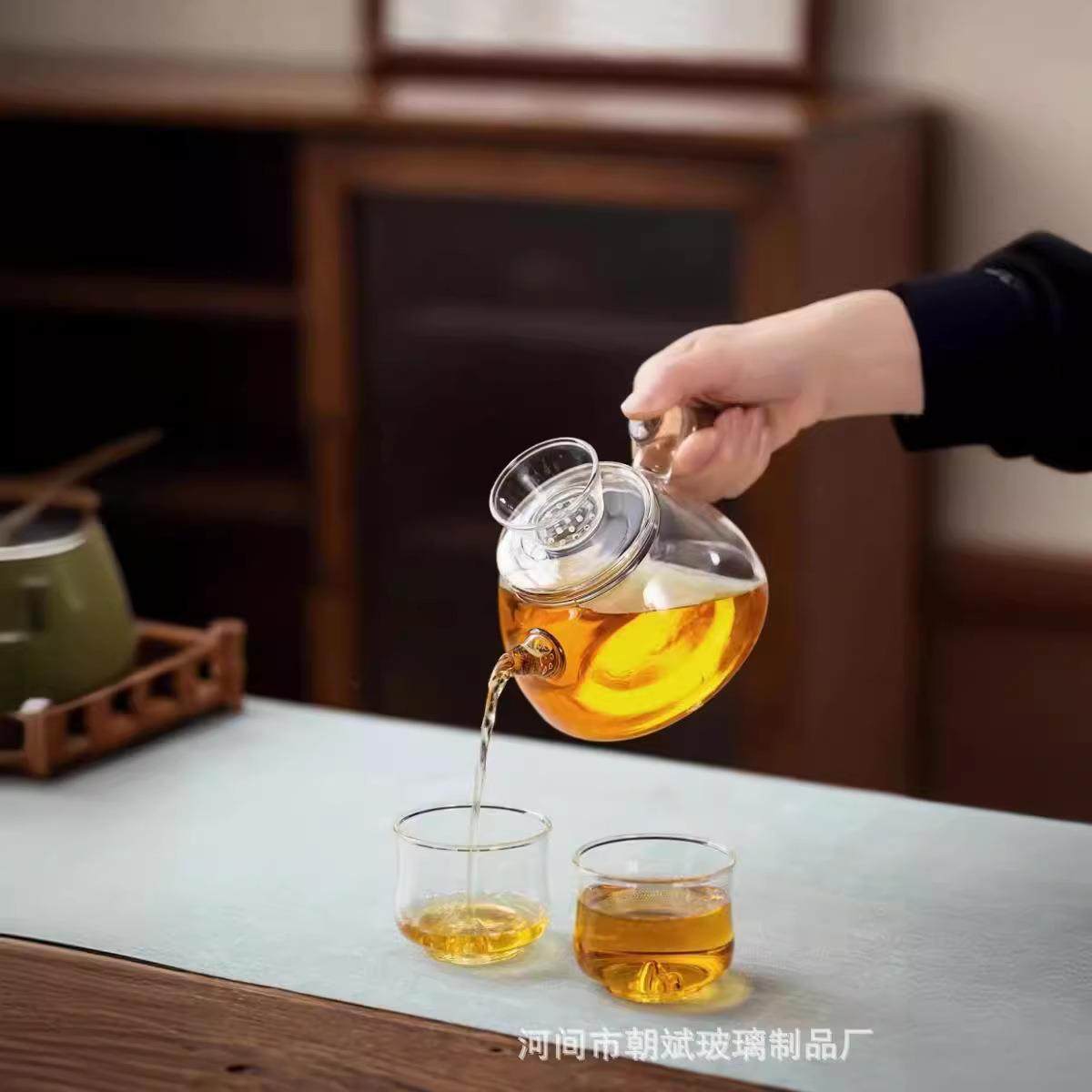 防爆高硼硅玻璃煮茶壶电陶炉泡煮茶器家用茶具加厚木把烧水壶蒸煮