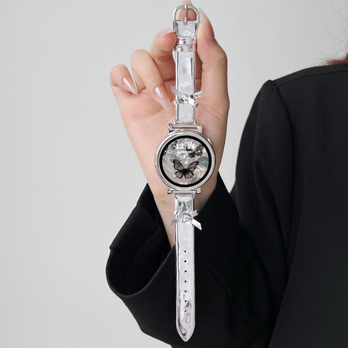 UHADA原创皮质蝴蝶结镜面银表带