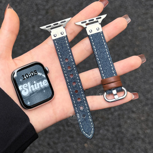 Uhada新款高级感牛仔真皮表带