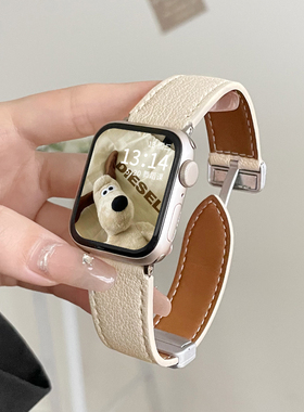 适用iwatchs8手表带s10真皮s7磁吸扣s9苹果s6手表链5的手表带s11小众applewatchs8高级感女款se3腕带质感秋冬