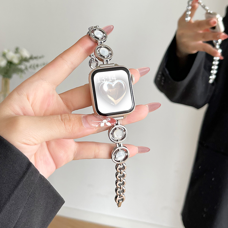 适用iwatchs9表带新款s10金属苹果手表s8s7s6s5手表带女生小众手链applewatchs9女款iwatchse2表链高级感腕带