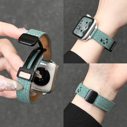 适用iwatchs11手表带秋冬牛仔磁吸applewatchs10质感韩系s9苹果智能运动表链se女款新品8创意腕带7高级感专用