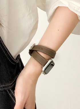 适用苹果iwatchs11表带小众s9高级感s7手表小香风s10手表带女生applewatchs8真皮质iwatchse女款iphonewatch