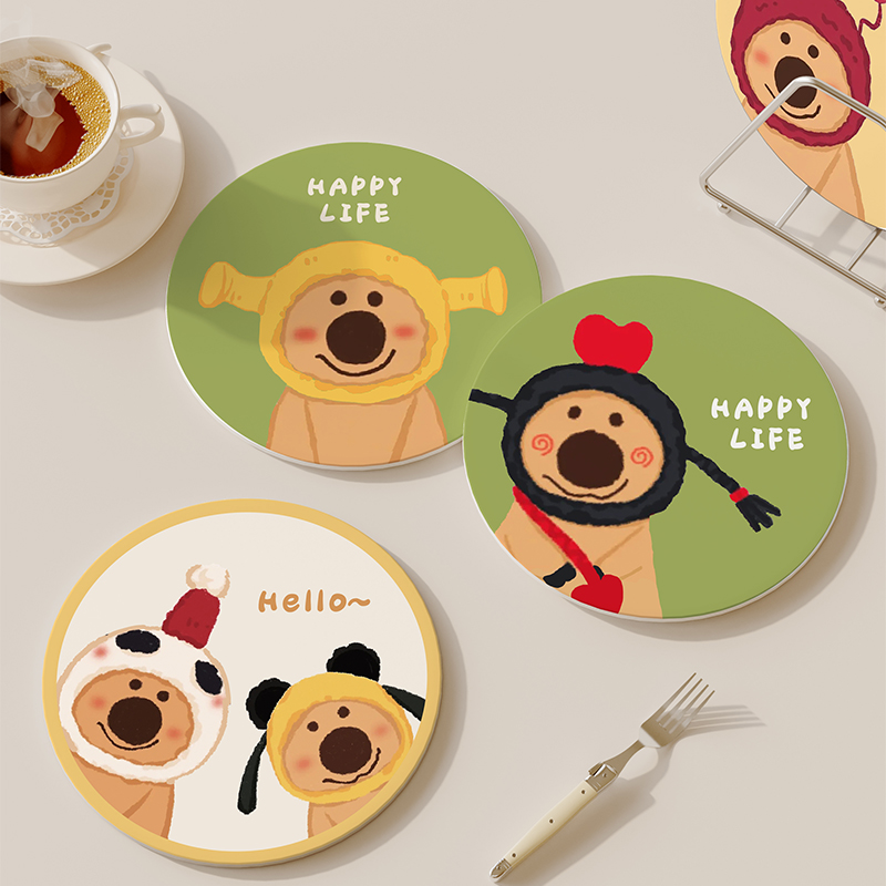 可爱熊陶瓷锅垫厨房隔热垫子餐垫盘垫杯垫高级感创意防烫碗垫家用