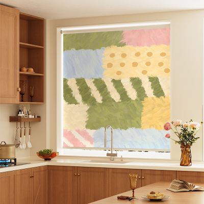 清新卫生间厨房窗帘卷帘防水防油卷拉式布帘遮光防晒遮挡帘免打孔