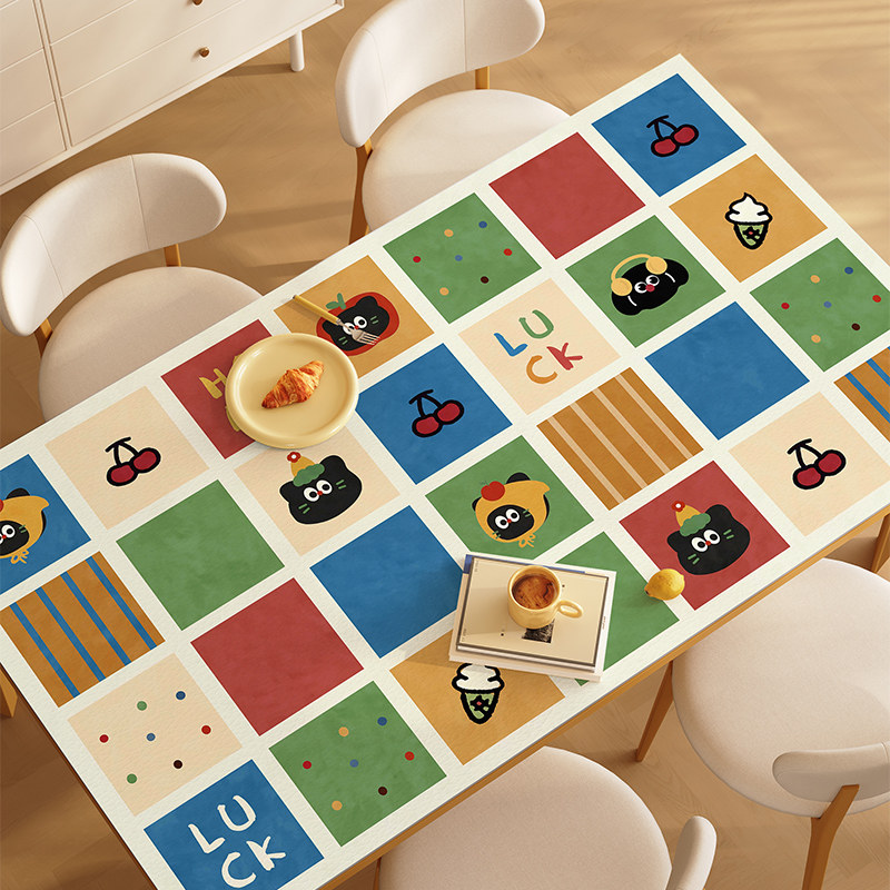 卡通多巴胺餐桌垫桌布防水防油免洗高级感茶几桌垫防烫台面保护垫,居家布艺,桌布,淘宝优惠券,粉丝福利购,淘宝优惠卷