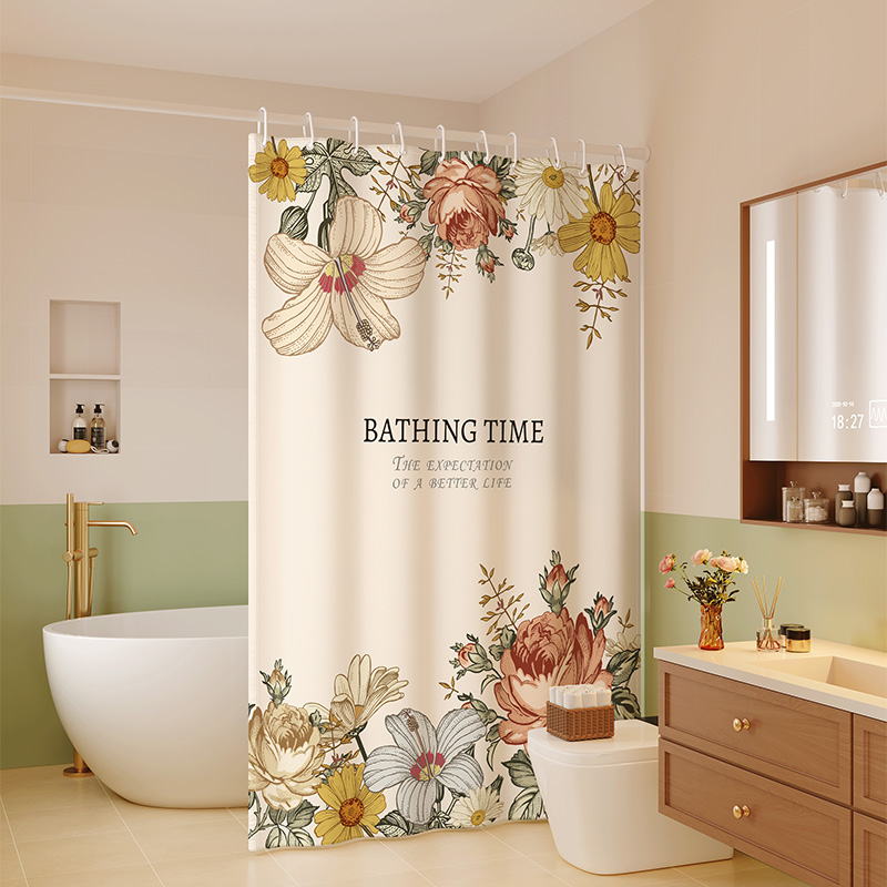 美式卫生间浴帘浴室门帘防水防霉速干免打孔隔断帘高档挂帘子淋浴