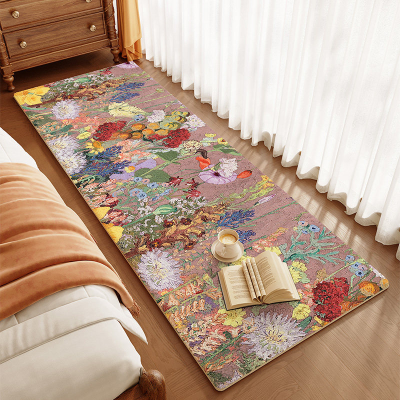 油画花地毯卧室床边毯仿羊绒加厚家用脚垫轻奢高级感客厅沙发地垫,居家布艺,地毯,淘宝优惠券,粉丝福利购,淘宝优惠卷