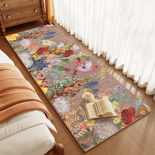 油画花地毯卧室床边毯仿羊绒加厚家用脚垫轻奢高级感客厅沙发地垫