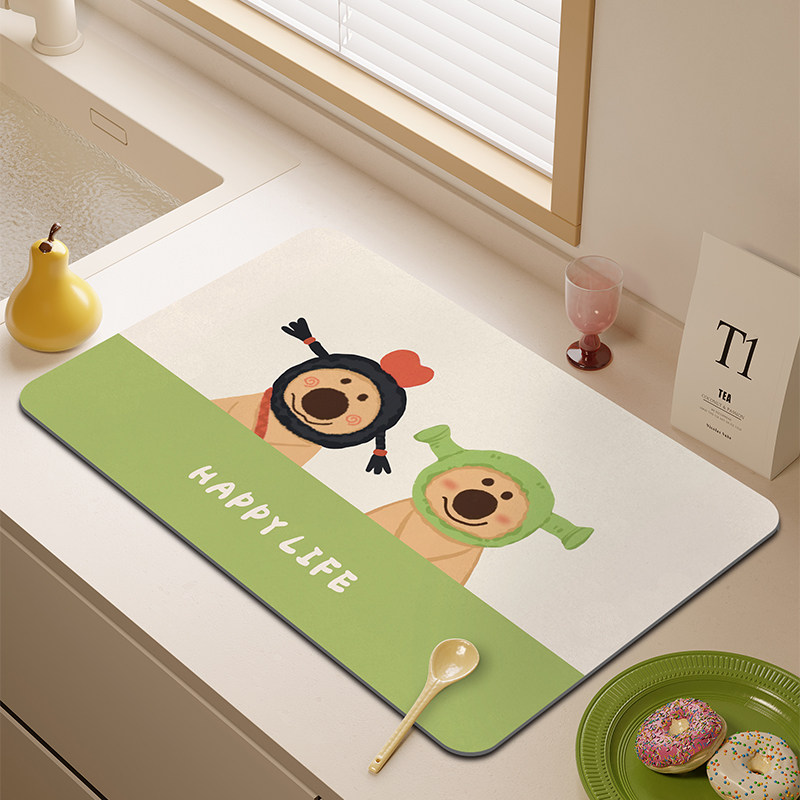 卡通趣味厨房台面沥水垫碗盘餐垫吸水速干洗手台隔热咖啡机杯垫子,居家布艺,餐垫,淘宝优惠券,粉丝福利购,淘宝优惠卷