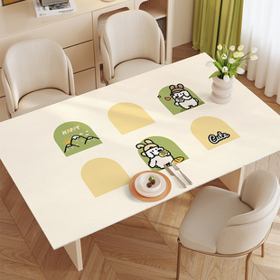 卡通线条小狗皮革餐桌桌布防水防油免洗客厅茶几桌垫台面保护垫子