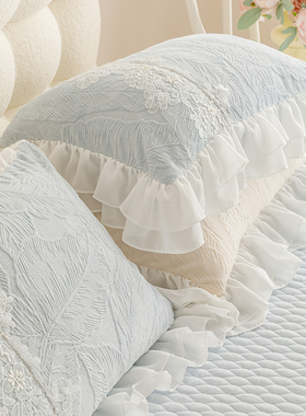 ins小仙女蓝色牛奶绒枕套一对装48*74雕花绒保暖加厚枕头套枕芯罩