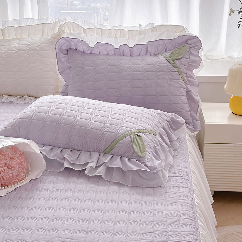 ins小仙女紫色纯棉枕套一对装48*74韩式夹棉花边枕头套情侣枕芯罩