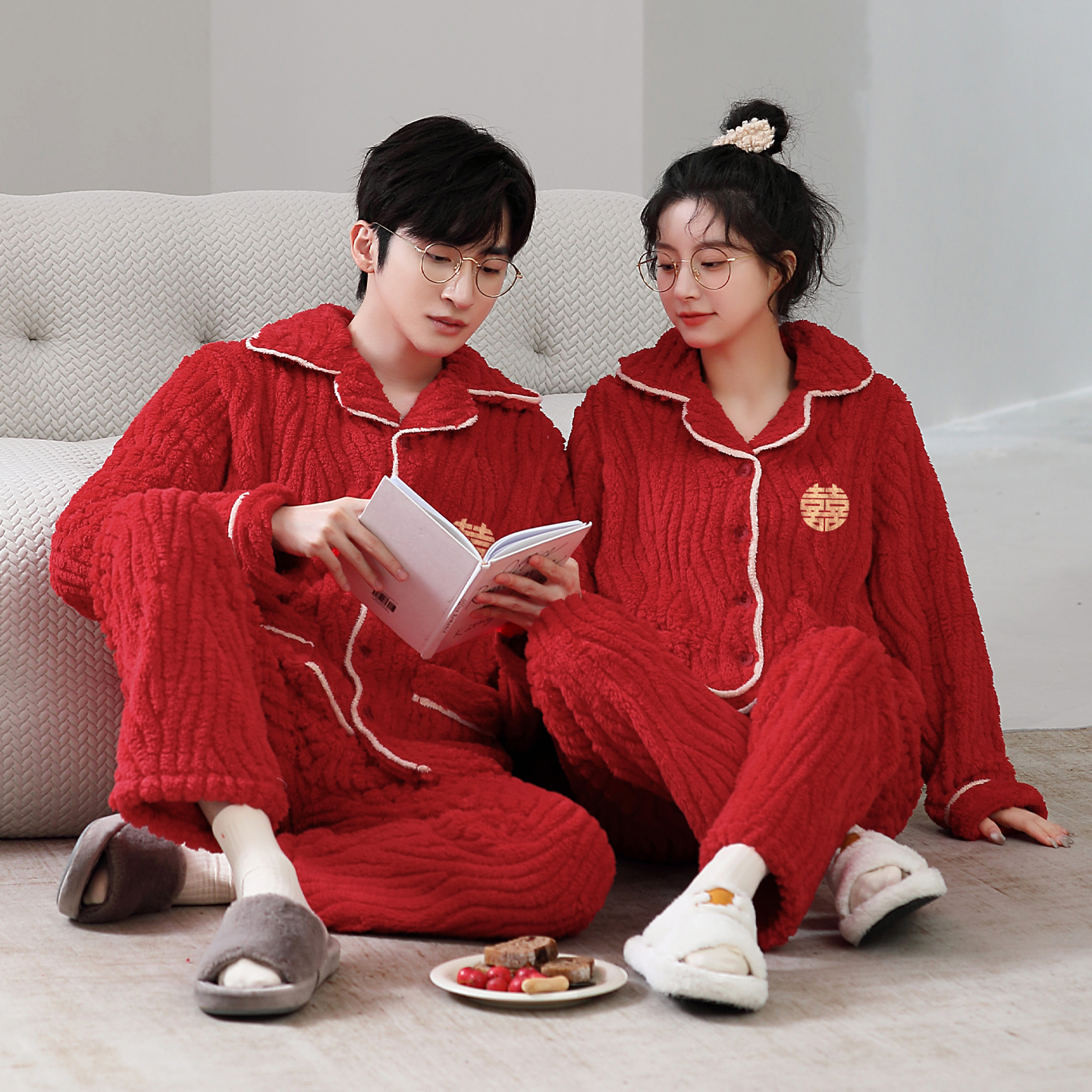 冬季珊瑚绒结婚陪嫁情侣睡衣