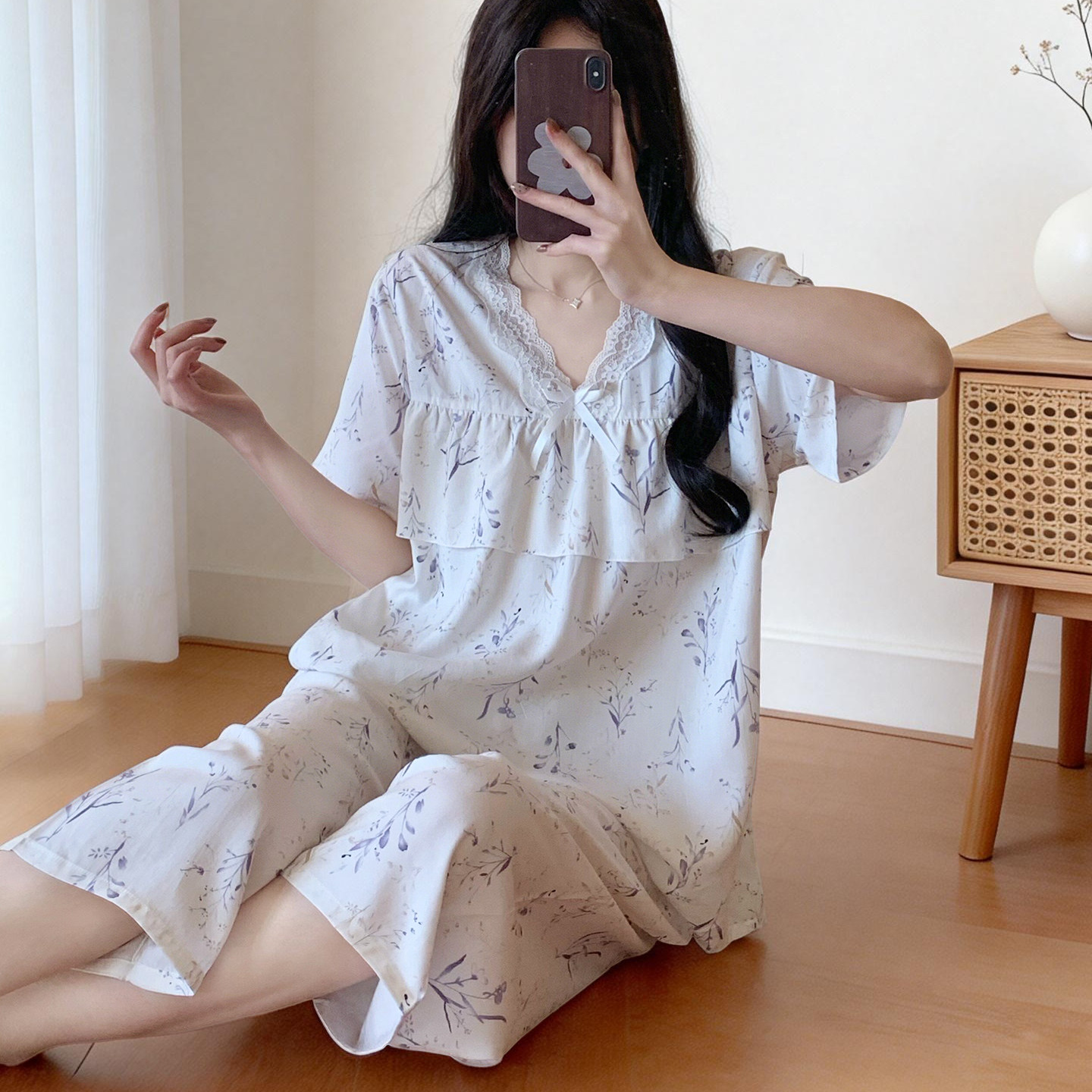 棉绸睡衣女夏季短袖五分裤套装图片