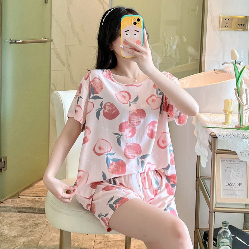 女士短袖短裤棉绸睡衣柔软亲肤