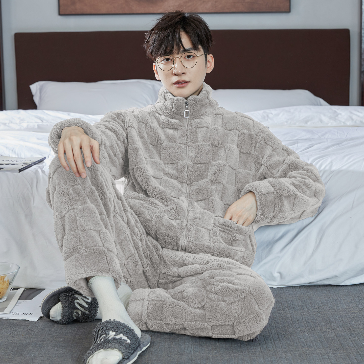 新款秋冬季珊瑚绒长袖长裤男士简约家居服法兰绒加厚保暖套装外穿,女士内衣/男士内衣/家居服,睡衣/家居服套装,淘宝优惠券,粉丝福利购,淘宝优惠卷