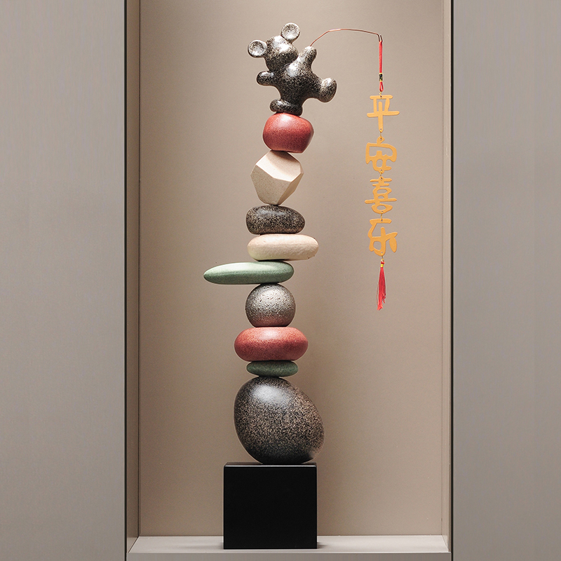 石来运转客厅落地摆件轻奢家居玄关电视柜沙发旁边大型招财装饰品