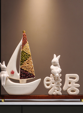 一帆风顺帆船摆件新中式客厅电视柜玄关五谷丰登暖居装饰乔迁礼物