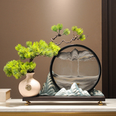 迎客松山水流沙画摆件新中式 禅意玄关办公室茶室装 饰品沙漏解压