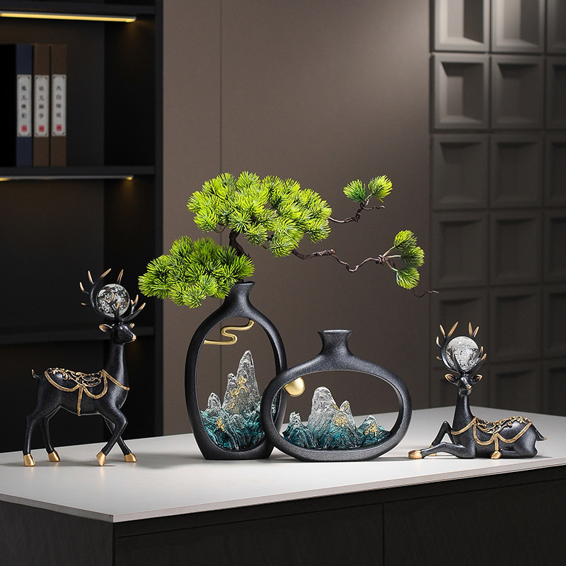 新中式迎客松摆件玄关博古架电视柜酒柜茶室书柜装饰品乔迁礼物,家居饰品,装饰摆件,淘宝优惠券,粉丝福利购,淘宝优惠卷
