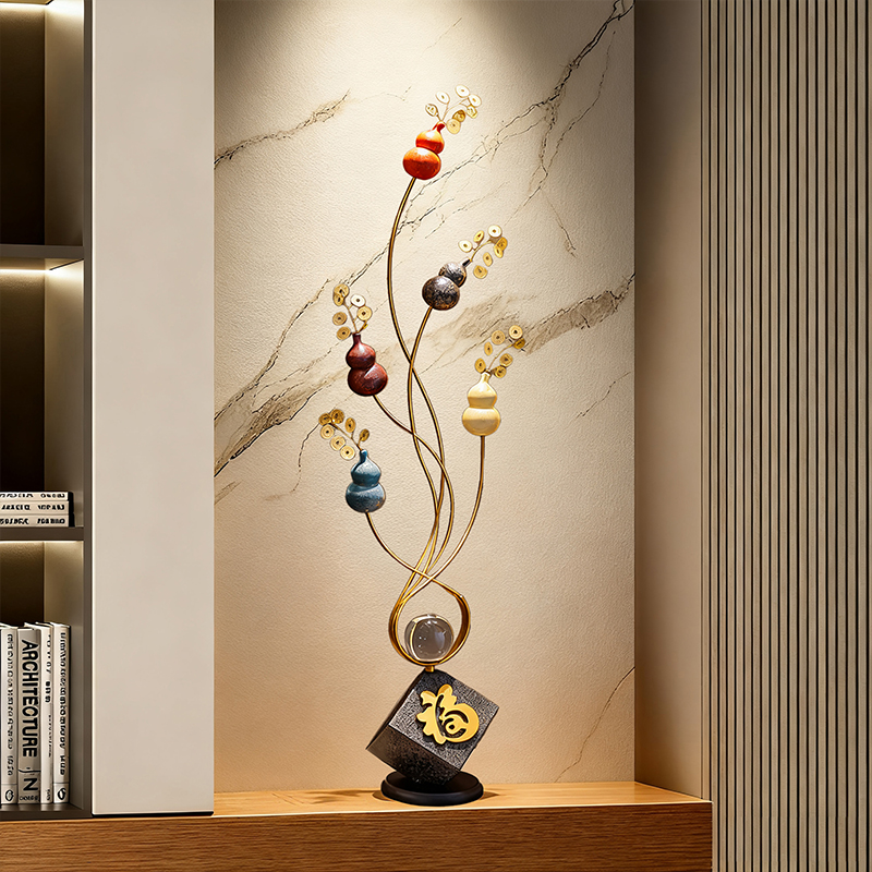 五福临门葫芦摆件入户玄关壁龛客厅竖高石来运转装饰乔迁新居礼物