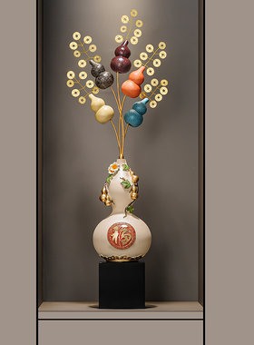 五福临门葫芦摆件客厅招财发财树玄关壁龛装饰新中式乔迁新居礼物