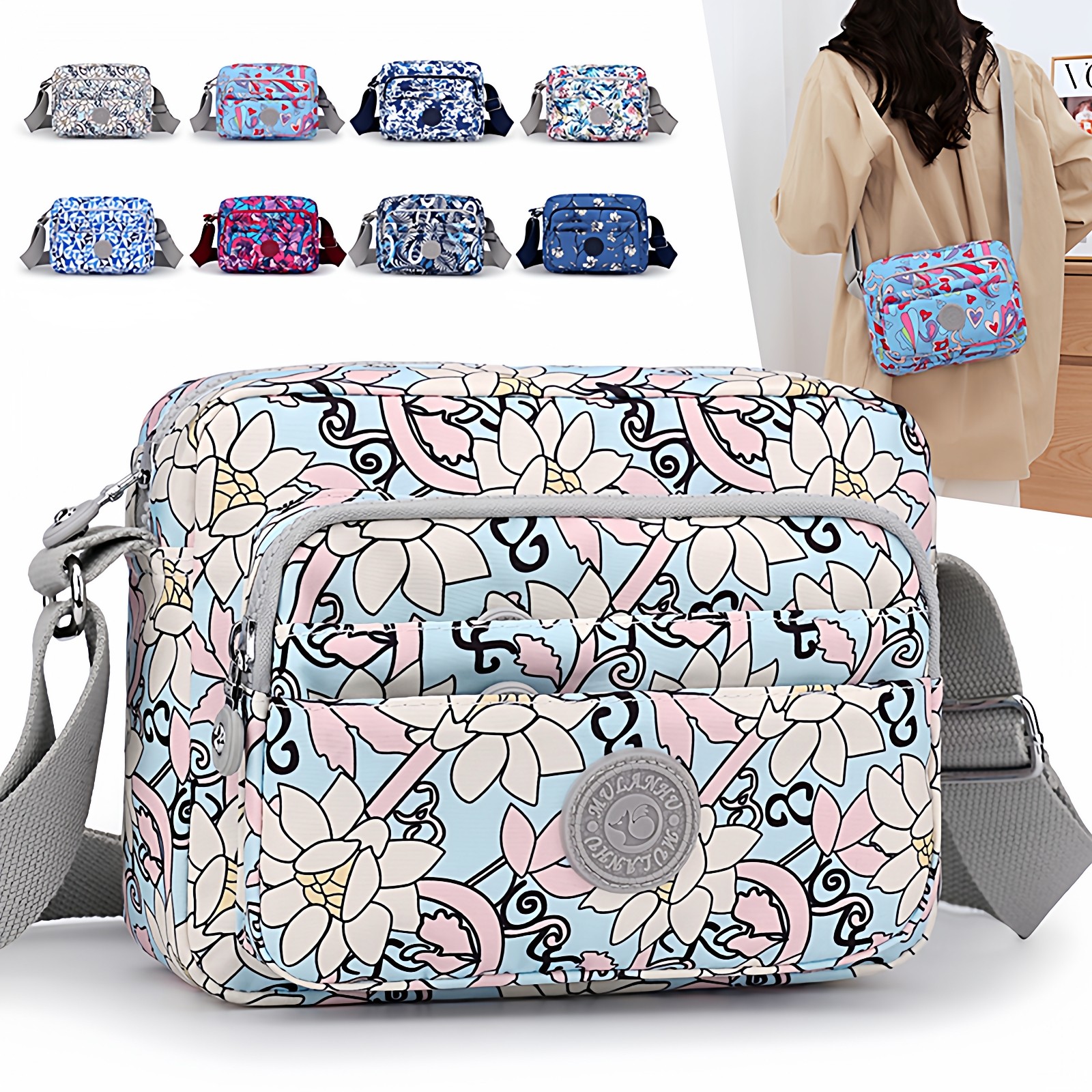 尼龙布印花多层单肩包女士牛津布大容量斜挎包轻便休闲妈妈包女包