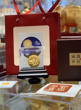 铸金999中秋节黄金月饼摆件绒沙金一手货源头厂家深圳水贝实体店