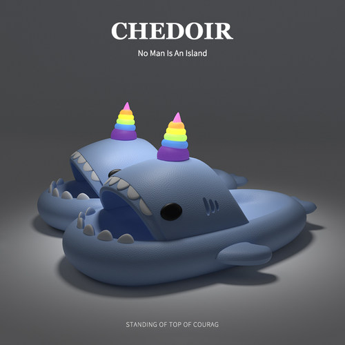 夜光独角兽ins趣味鲨鱼拖鞋