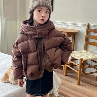 潮 女童羽绒服加厚儿童保暖连帽外套中大童白鸭绒短款 2024冬季 新款