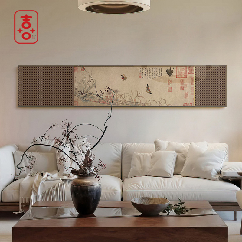 宋代美学 新中式别墅客厅背景墙装饰画茶室书房高档挂画实木雕刻图片